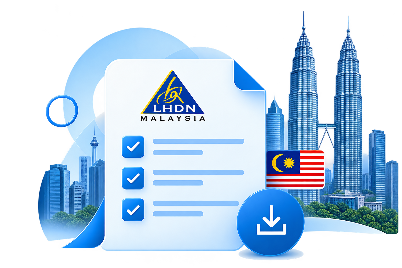 LHDN e-Invoice guideline illustration with Kuala Lumpur skyline